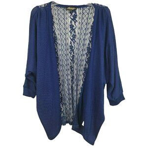 Absolutely Famous Womens Cardigan Small‎ Blue Open Lace Back Whimsygoth BOHO